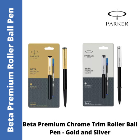 Parker Beta Premium Chrome Trim Roller Ball Pen - Gold and Silver (MRP - Rs. 190)