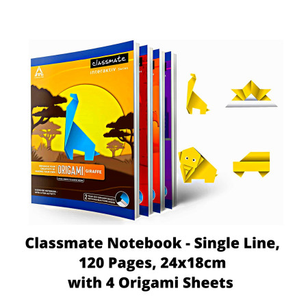 Classmate Notebook - Single Line, 120 Pages, 24x18cm with 4 Origami Sheets (02660005)
