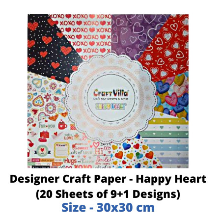 CraftVilla Designer Craft Paper - Happy Heart (20 Sheets of 9+1 Designs)