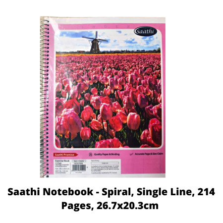 Saathi Notebook - Spiral, Single Line, 214 Pages, 26.7x20.3cm (02331504)