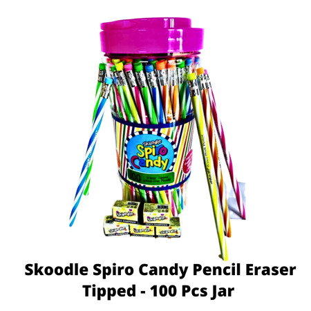 Skoodle Spiro Candy Pencil Eraser Tipped - 100 Pcs Jar (SK50143)