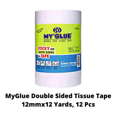 MyGlue Double Sided Tissue Tape - 12mmx12 Yards, 12 Pcs