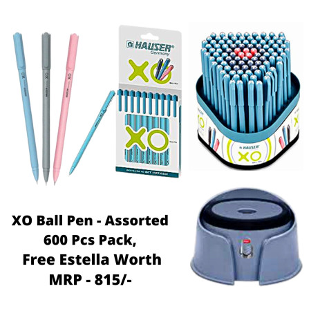 Hauser XO Ball Pen - Assorted 600 Pcs Pack, Free Estella Worth MRP - 815/-