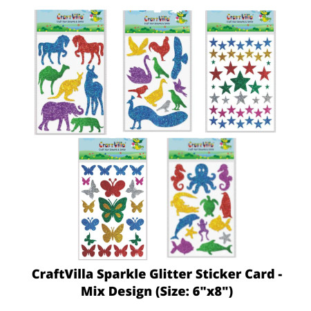 CraftVilla Sparkle Glitter Sticker Card - Mix Design (Size: 6