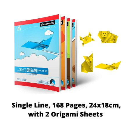 Classmate Notebook - Single Line, 168 Pages, 24x18cm, with 2 Origami Sheets (02660010)