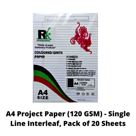 RKI A4 Project Paper (120 GSM) - Single Line Interleaf, Pack of 20 Sheets
