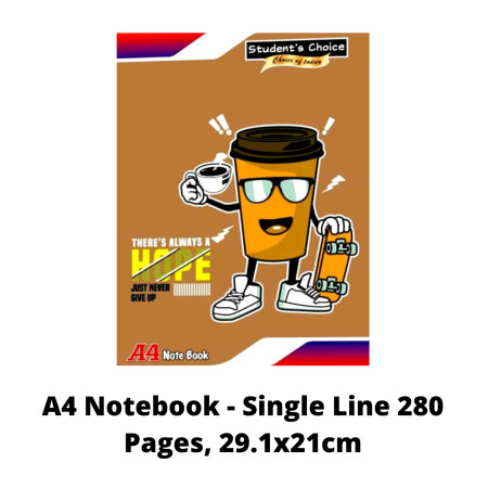 Student's Choice A4 Notebook - Single Line 280 Pages, 29.1x21cm