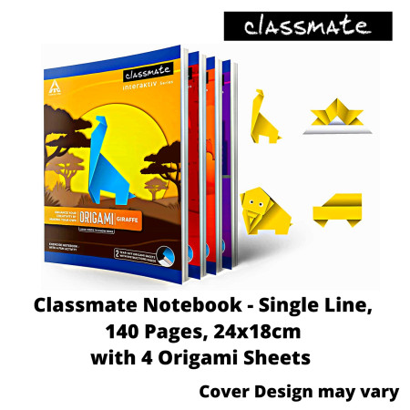Classmate Notebook - Single Line, 140 Pages, 24x18cm, with 4 Origami Sheets (02660008)