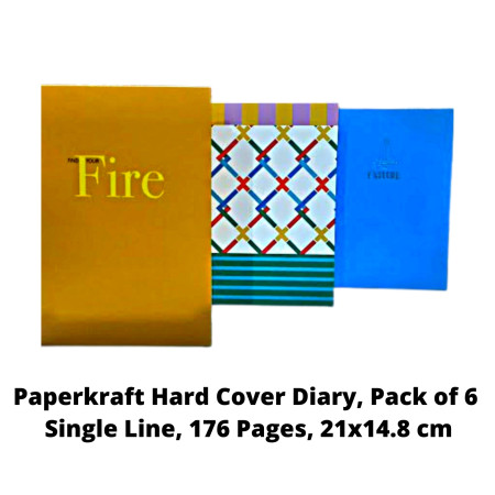 Paperkraft Hard Cover Diary Pack of 6 - Single Line, 176 Pages, 21x14.8 cm (2254037)