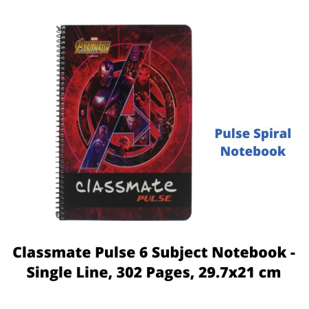 Classmate Pulse 6 Subject Notebook - Single Line, 302 Pages, 29.7x21 cm (02100145)