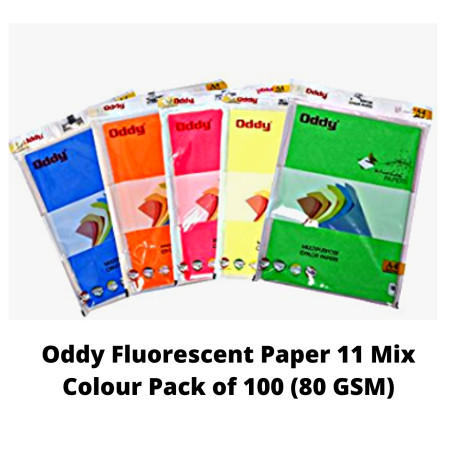 Oddy Fluorescent Paper 11 Mix Colour Pack of 100, 80GSM - CCRFA4100-11C