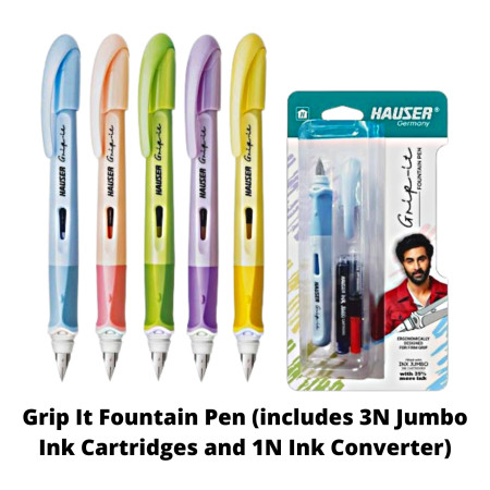 Hauser Grip-It Fountain Pen (includes 3N Cartridges Ink & 1N Ink Converter)