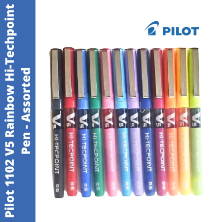 Pilot 1102 V5 Rainbow Hi-Techpoint Pen - Assorted (Pack of 12 Pens)