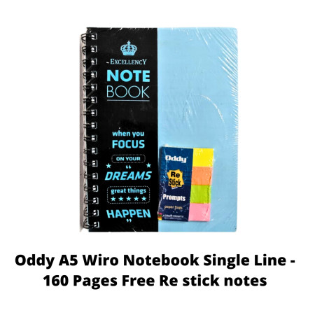 Oddy A5 Wiro Notebook Single Line - 160 Pages, Free Re - Stick Notes