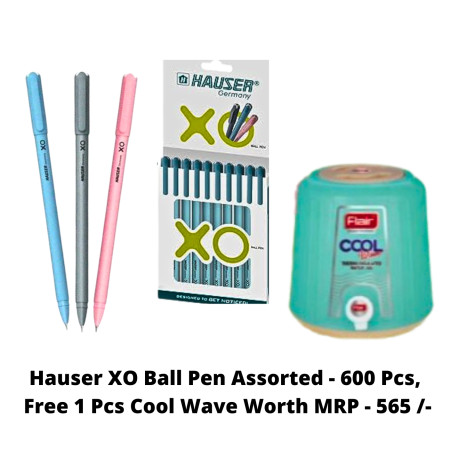 Hauser XO Ball Pen Assorted - 600 Pcs, Free 1 Pcs Cool Wave Worth MRP - 565 /-