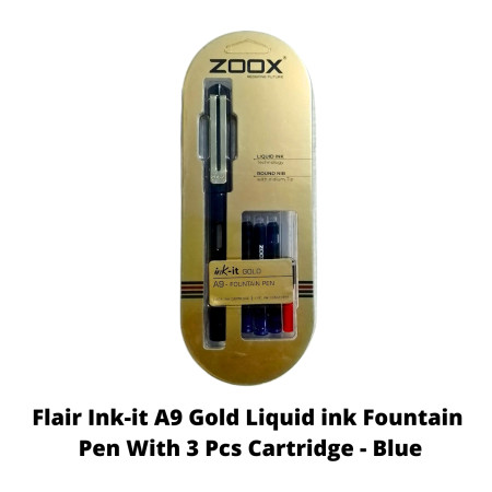 Flair Ink-it A9 Gold Liquid ink Fountain Pen With 3 Pcs Cartridge - Blue