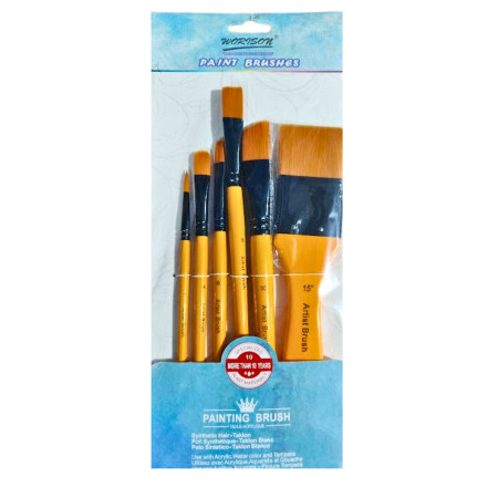 Artist Paint Brush Pack of 6, Flat - Assorted