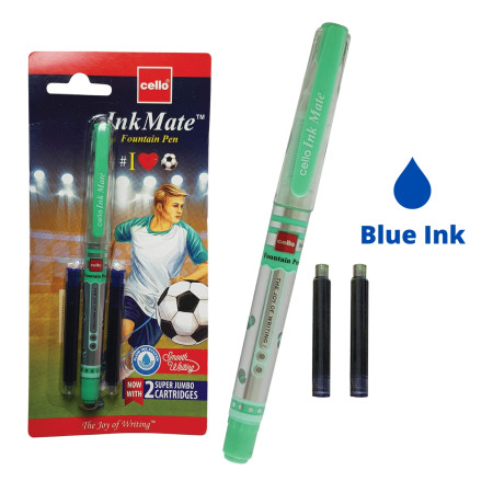 Cello Ink Mate Fountain Pen - Blue, includes 2 cartridges