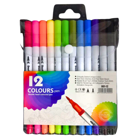 001-12 Double Head Coloured Pen - 12 Shades