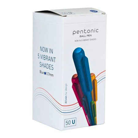 Pentonic Ball Pen 50 Pcs Pack, 5 Vibrant Shades - Blue