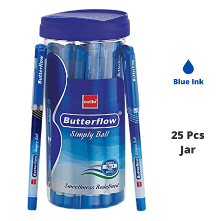 Cello Butterflow Simply Ball Pen - Blue, 25 Pcs Jar