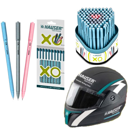 Hauser XO Ball Pen Assorted - 1200 Pcs, Free 1 Pcs Helmet Worth MRP - 1499 /-