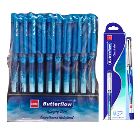 Cello Butterflow Simply Ball Pen - Blue, 100 Pcs Stand, Free 4 Pcs Butterflow Classic Gel