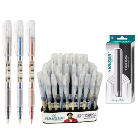 Hauser C Thru Ball Pen Assorted - 100 Pcs - Free 1 Pcs Aurus Carbon Ball Pen