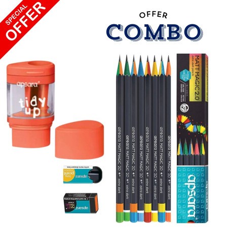 Apsara Mattmagic 2.0 Extra Dark Pencil - Pack of 10 Pencils with free Apsara Tidy up 2 in 1 Eraser & Sharpener