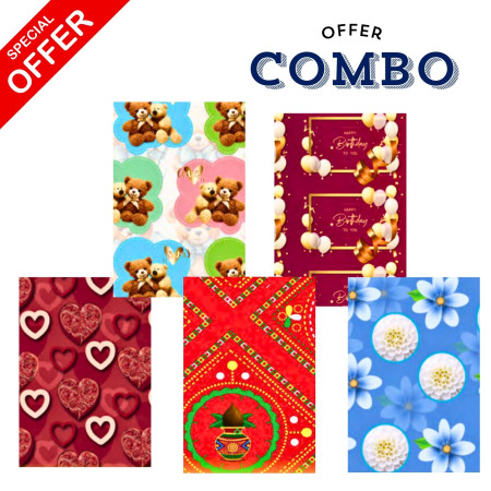 Gift Wrapping Paper - 5 Mix Designs Combo, Pack of 25 Sheets 68x47cm (01)