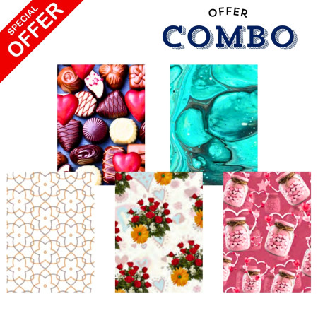 Gift Wrapping Paper - 5 Mix Designs Combo, Pack of 25 Sheets 68x47cm (02)