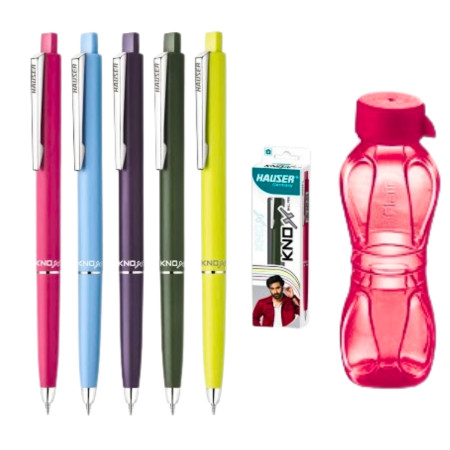 Hauser Knox Ball Pen - Blue 30 Pcs Pack with Free 1 pcs Aqua Water Bottle worth MRP Rs. 100