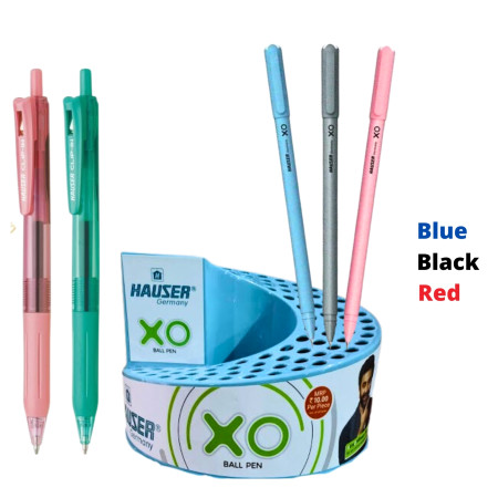 Hauser XO Ball Pen Assorted - 100 Pcs. Stand, Free 2 Pcs Clip In Pen