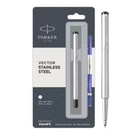 Parker Vector Stainless Steel Chrome Trim Roller Ball Pen (MRP - Rs. 650)