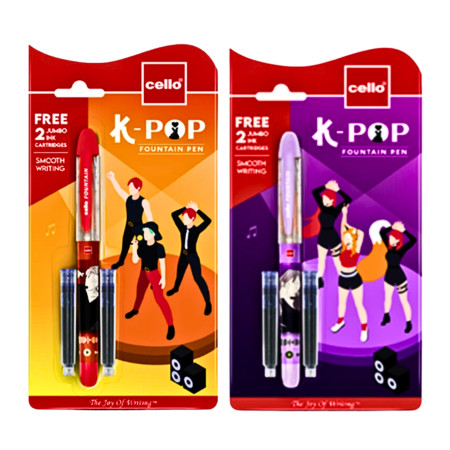 Cello K - Pop Fountain Pen - Blue, Includes 2 Cartridges