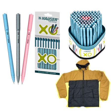 Hauser XO Ball Pen Assorted - 2400 Pcs, Free 1 Pcs Jacket Worth MRP Rs. 2599