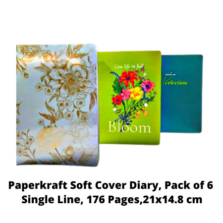 Paperkraft Soft Cover Diary Pack of 6 - Single Line, 176 Pages, 21x14.8 cm (2254037)