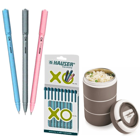 Hauser XO Ball Pen Assorted - 800 Pcs, Free 1 Pcs Feast Lunch Box Worth MRP - 975/-