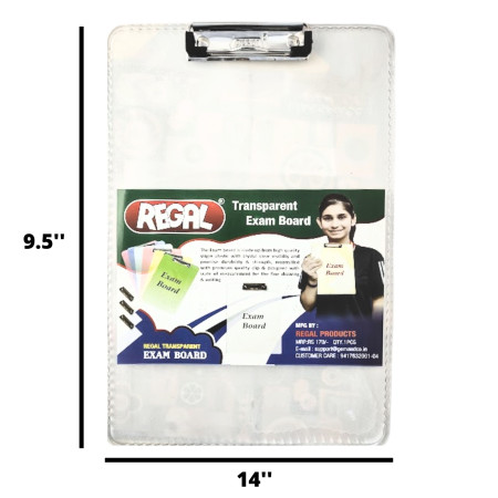 Regal Transparent Exam Clip Board - Unbreakable (9.5''x14'')