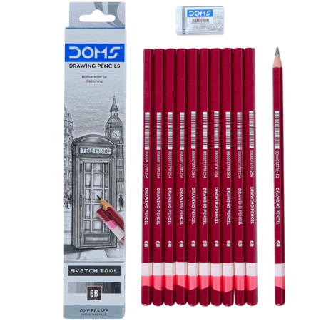 Doms Drawing Pencils - Set of HB, 2B, 4B, 6B, 8B, 10B Pencils