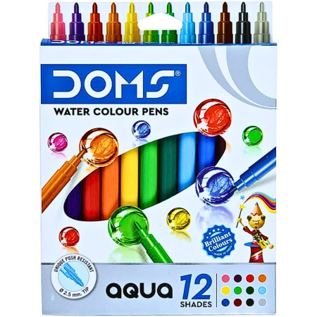 Doms Water Colour Sketch Pens - Aqua; 12 Shades