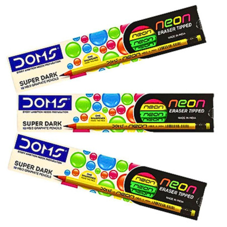 Doms Neon Pencil Eraser Tipped - Pack of 10 Pencils