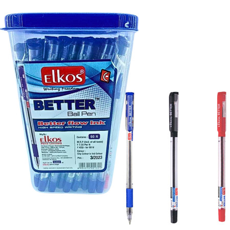 Elkos Better Ball Pen - Assorted 60 Pcs Jar