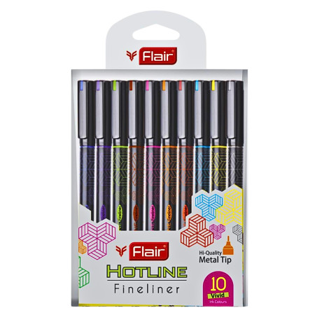 Flair Hotline Fineliner Pen - Pack of 10 Assorted Colours