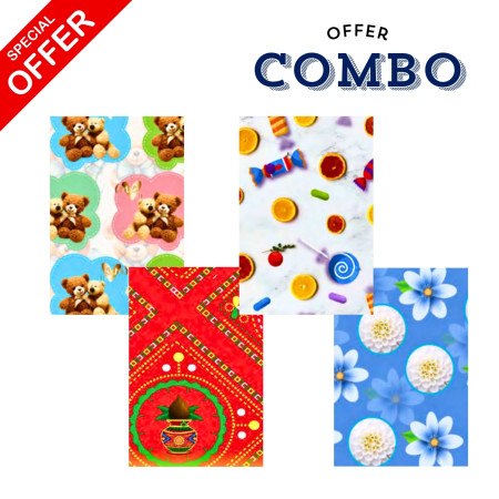 Gift Wrapping Paper - 4 Mix Designs Combo, Pack of 25 Sheets 68x47cm (01)