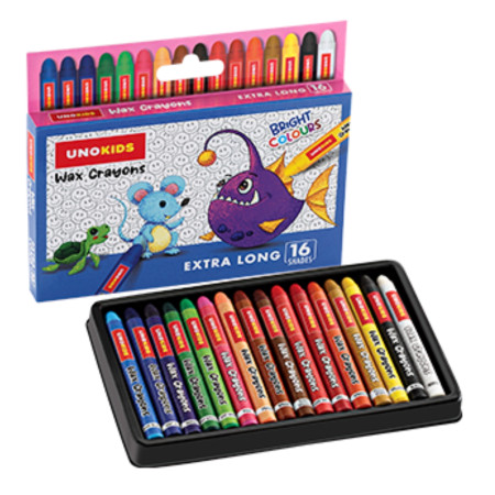 Unokids Wax Crayons Extra Long - 16 Shades