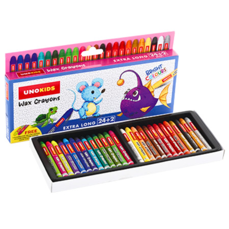 Unokids Wax Crayons Extra Long - 24+2 Shades