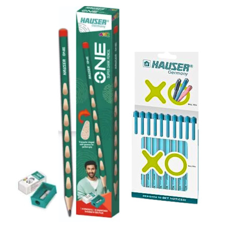 Hauser One Super Dark Pencil - Pack of 10 Pencil With XO Ball Pen 1 Pcs Blue