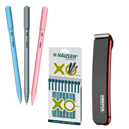 Hauser XO Ball Pen - Assorted 1200 pcs, Free 1 pcs Nova Trimmer