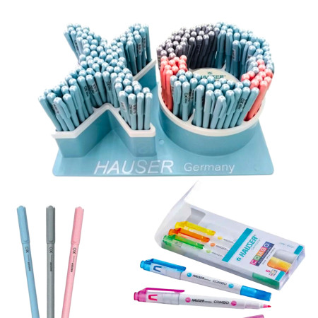Hauser XO Ball Pen Assorted - 200 Pcs. Stand, Free Dual Combo Marker